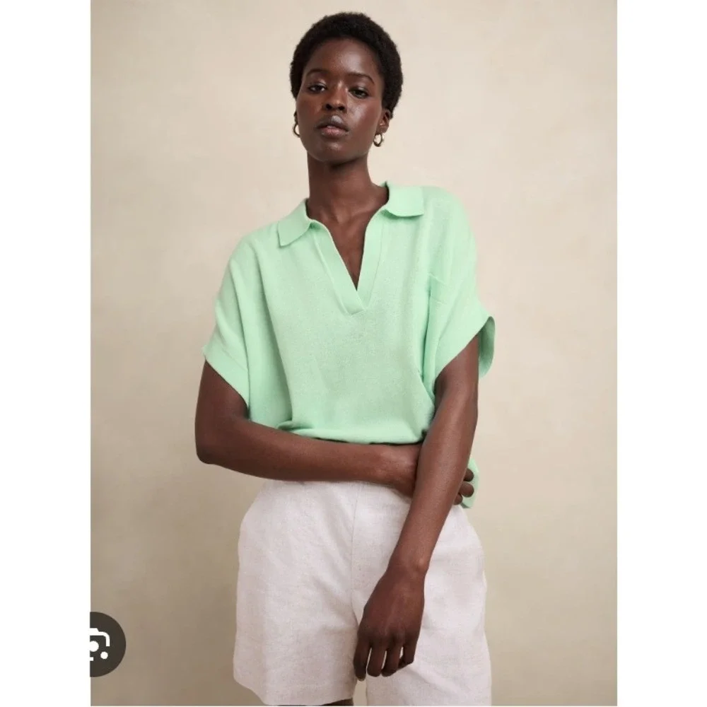 NWOT Banana Republic Women Polo Top XL/XXL Linen Oversized Johnny-Collar Sweater - Picture 1 of 9